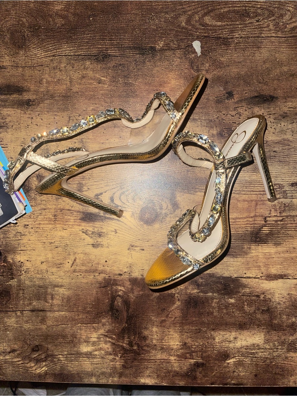 Othr Gold Crystal-Embellished Strappy Stiletto Heels